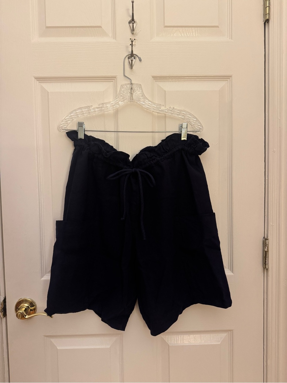 Black Crane Paperbag Waist Linen Shorts